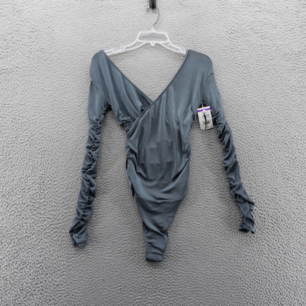 Free People Intimately Womens Grey Long‎ Sleeve Ruched Bodysuit Size Small NEW